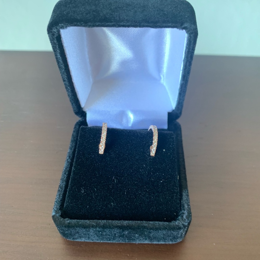 14k Rose Gold Pave Diamond Huggie Earrings NWT